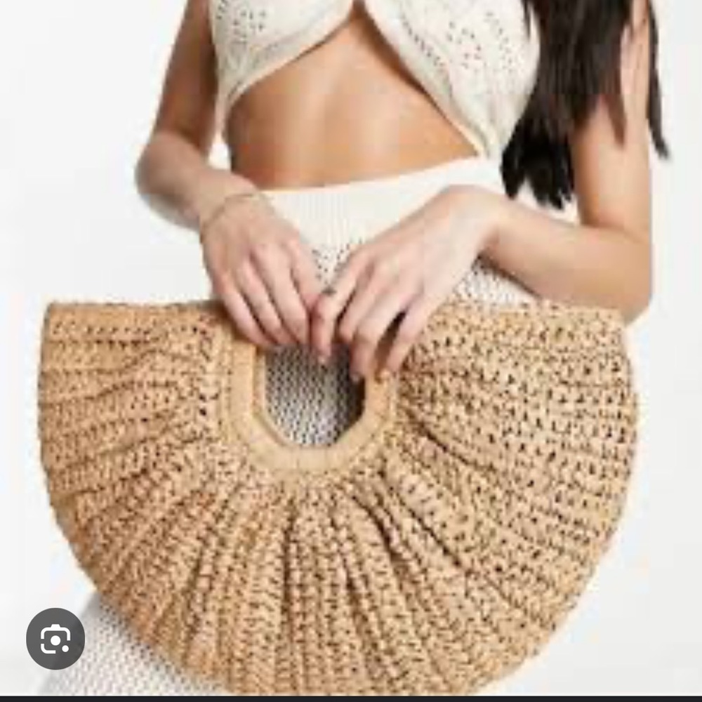 Ramla Bohemian Tan Hobo Straw Bag Half moon Round Women Handbags Half moon